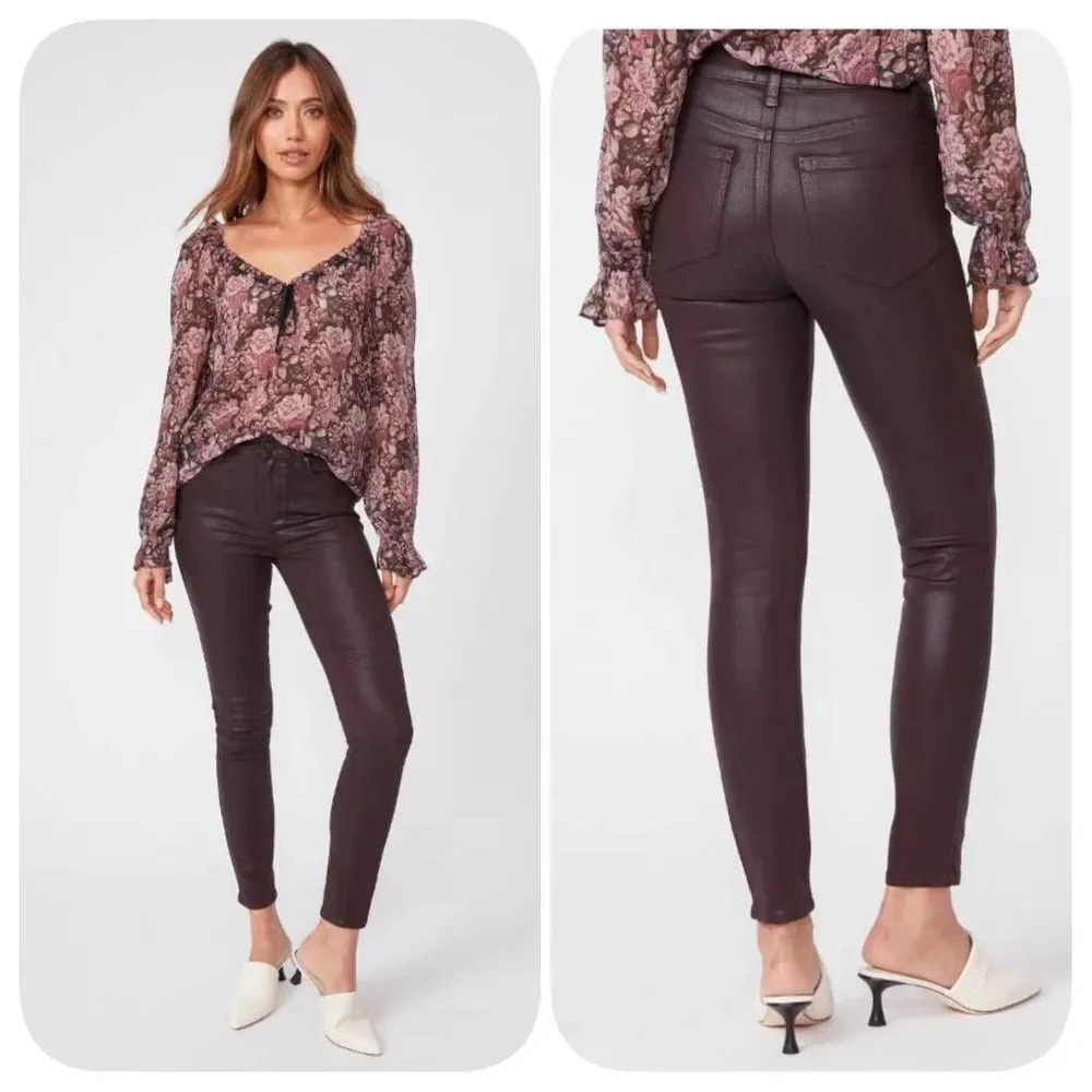 NWOT Paige Hoxton Ankle Jeans Black Cherry Luxe Coating Sz 28